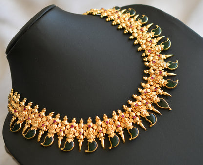 Gold tone pink-green Mango Lakshmi Mulla mottu Kerala style necklace dj-40791