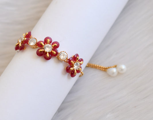 Gold tone cz ruby flower adjustable bracelet dj-19344