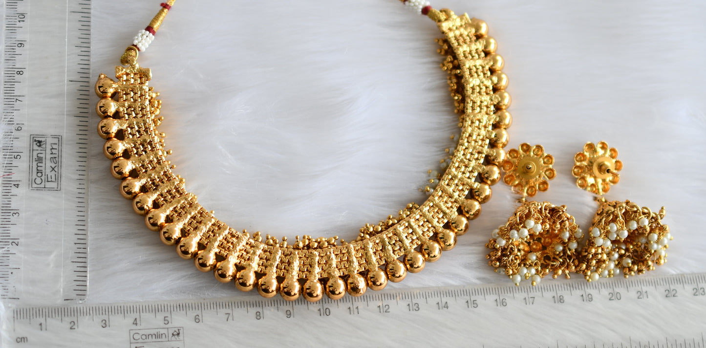 Antique gold tone pearl cluster necklace set dj-34001