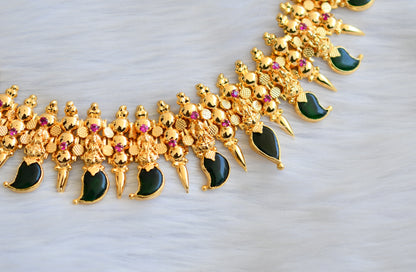 Gold tone pink-green Mango Lakshmi Mulla mottu Kerala style necklace dj-40791