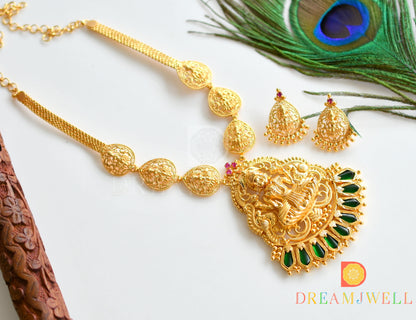 Gold tone Pink-Green nagapdam Lakshmi Kerala style necklace set dj-36832