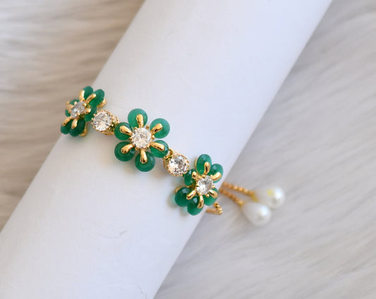 Gold tone cz emerald flower adjustable bracelet dj-19342