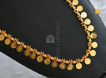 Gold tone Pink stone Lakshmi coin haar dj-35793