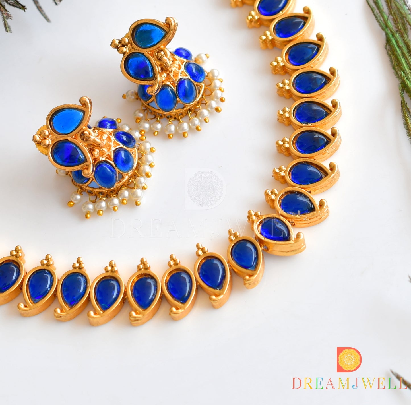 Matte finish Blue mango necklace set dj-36133