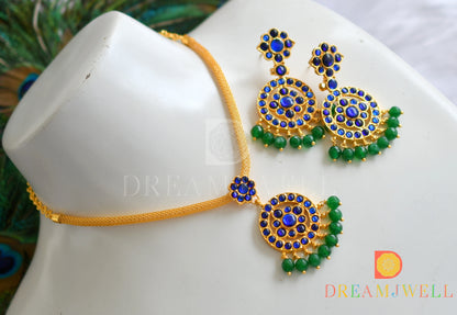 Gold tone blue round green beads necklace set dj-37633