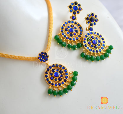 Gold tone blue round green beads necklace set dj-37633