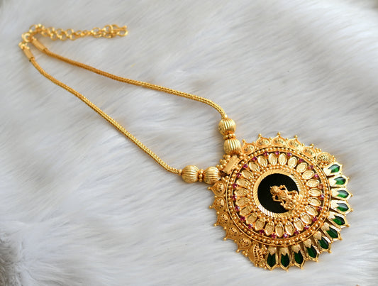 Gold tone pink-green Kerala style Lakshmi big Nagapadam pendant kodi necklace dj-42013