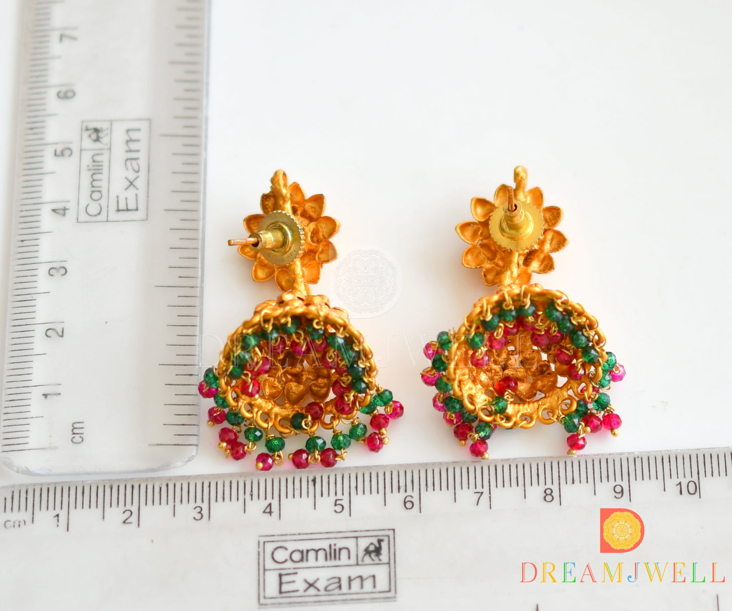 Matte finish ruby-green flower jhumkka dj-19254