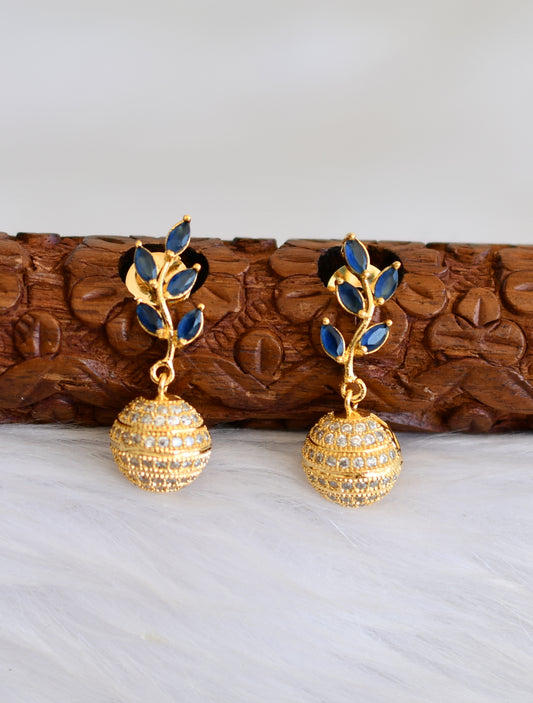 Gold tone cz blue ball earrings dj-19301