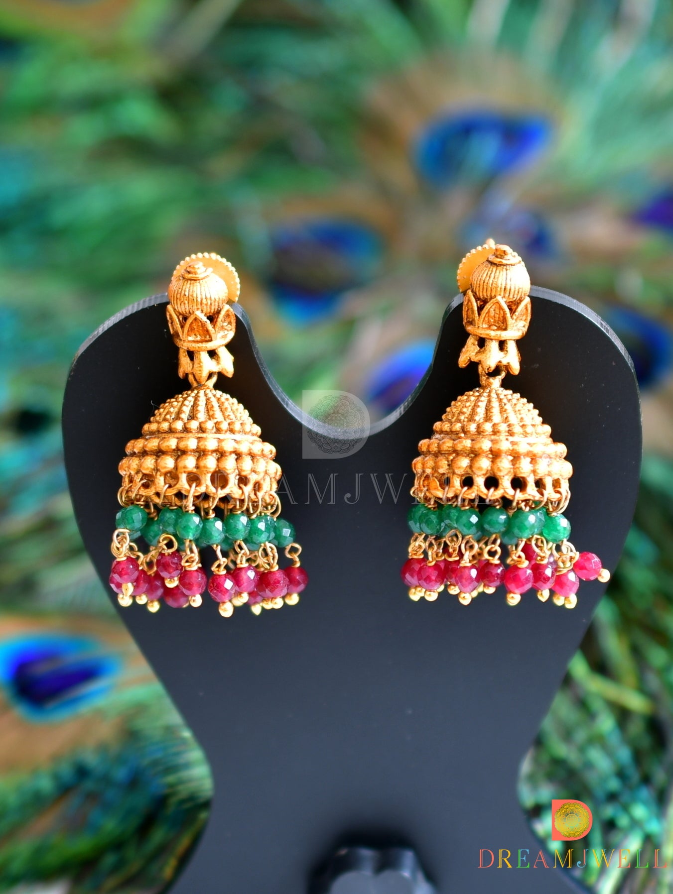 Matte finish ruby-green jhumkka dj-19255