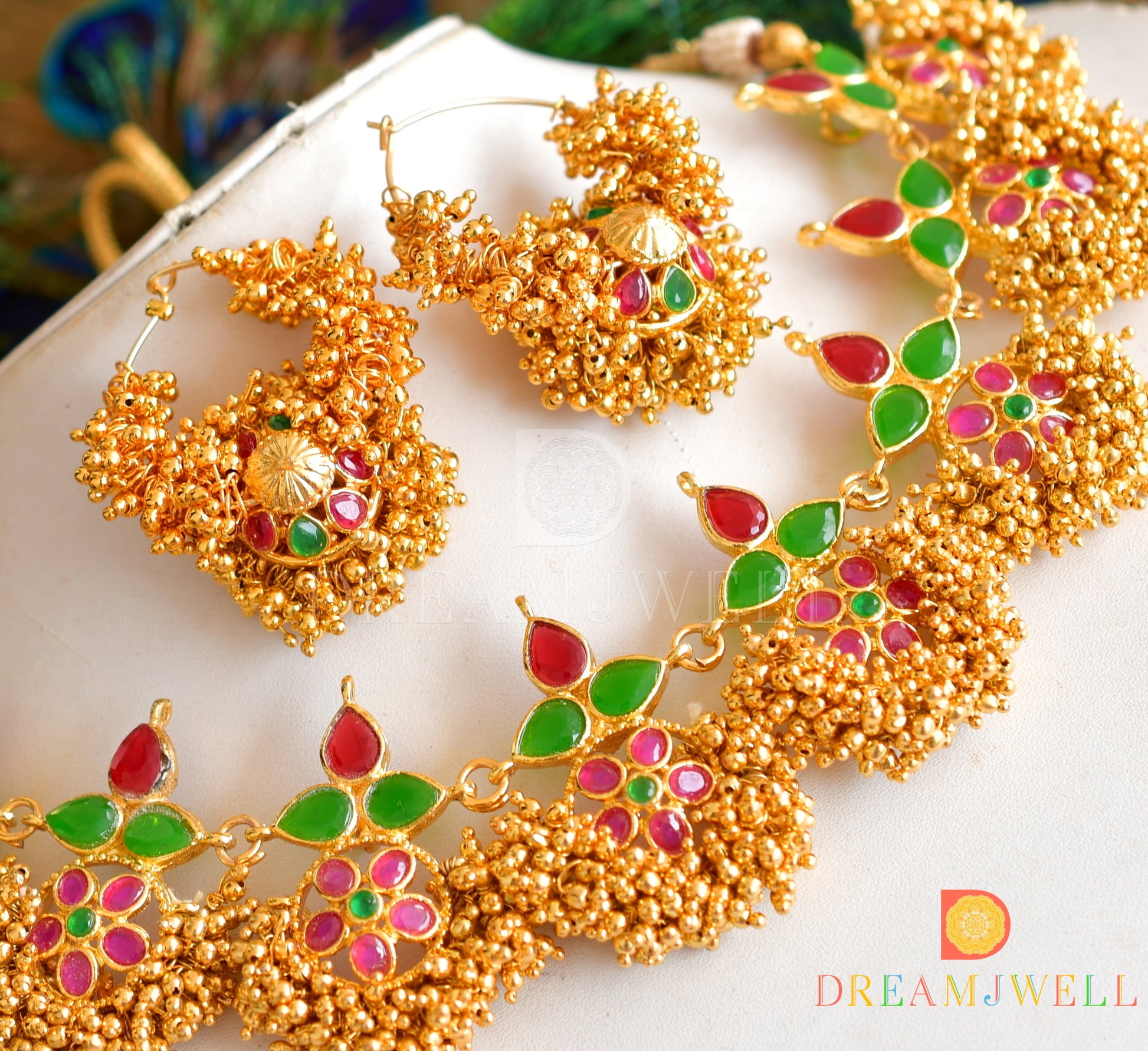Gold tone ruby-emerald necklace set dj-36132 – dreamjwell