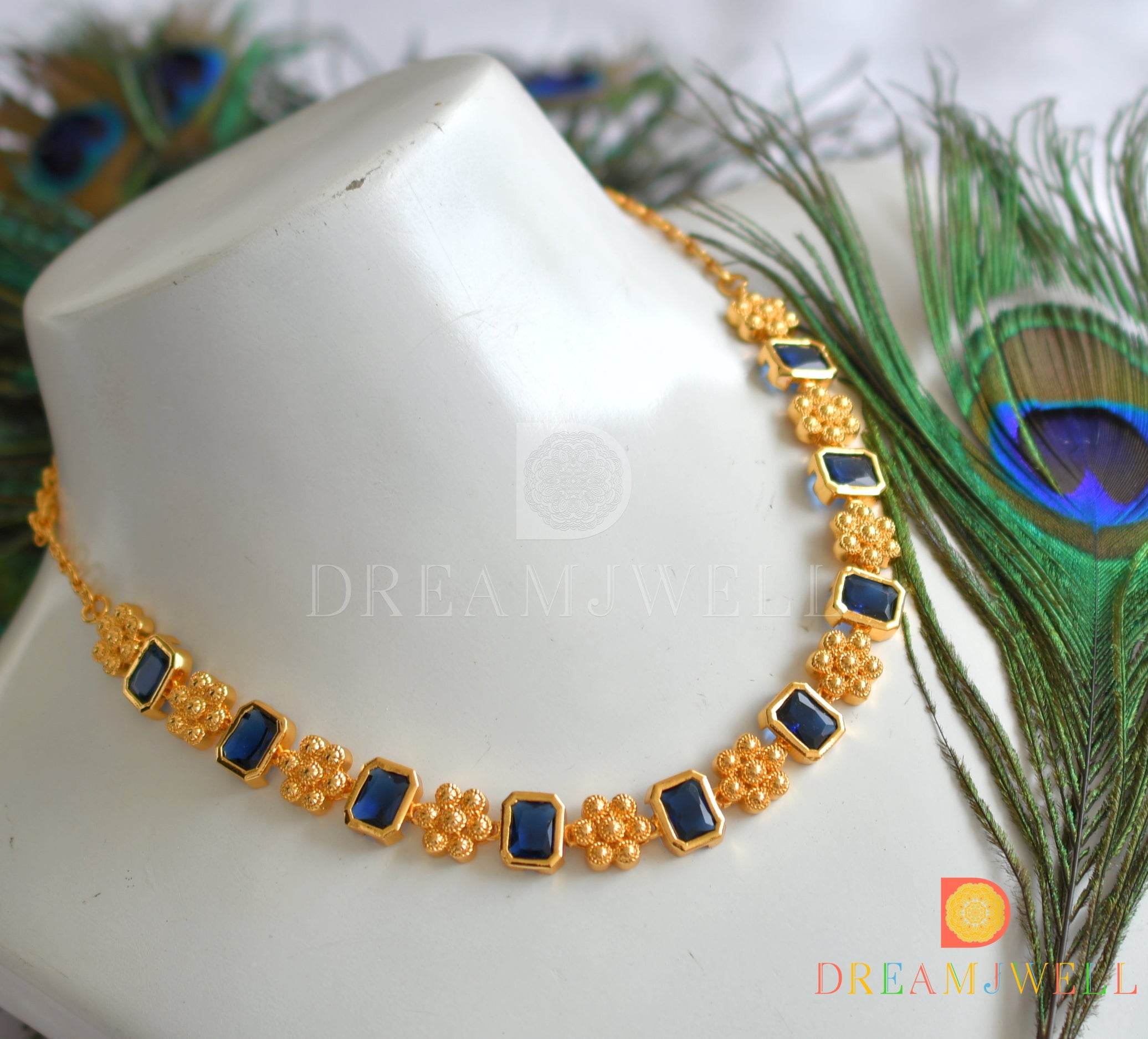 AAA Quality Natural Blue Sapphire Three Stone Necklace in 14k Gold