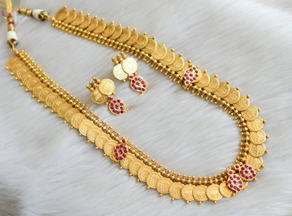 Gold tone ruby stone mango Lotus coin haar set dj-42012