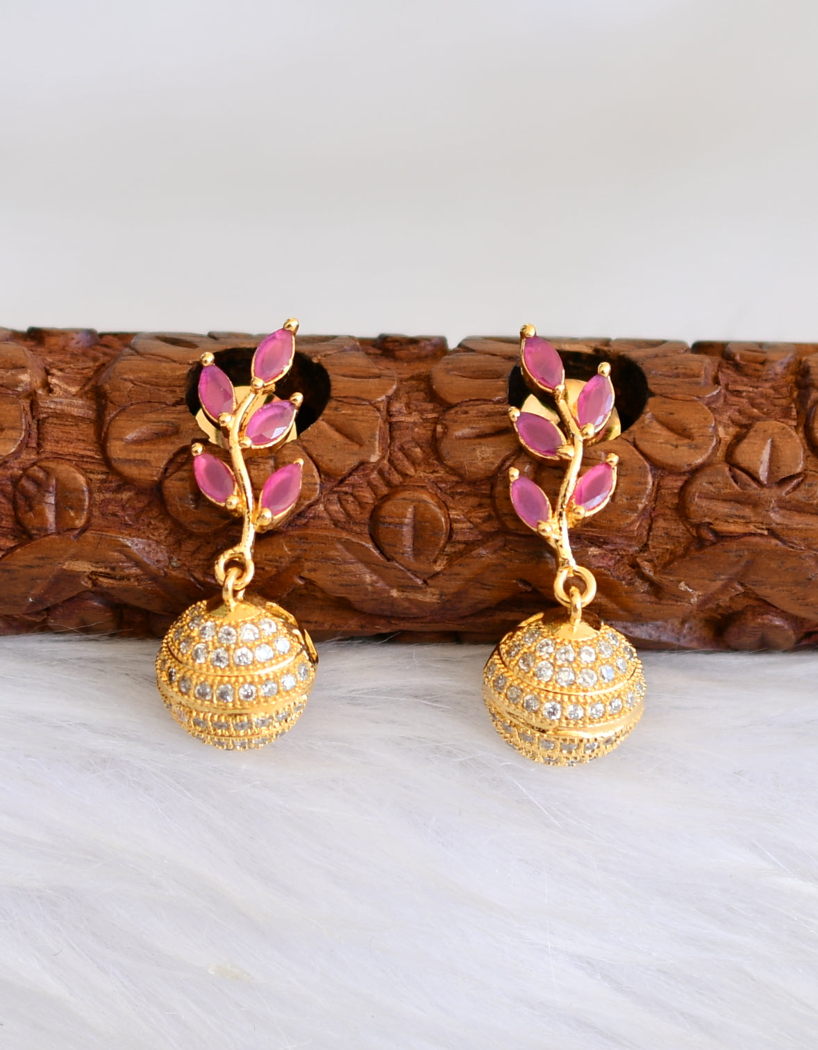 Gold tone cz ruby ball earrings dj-19302