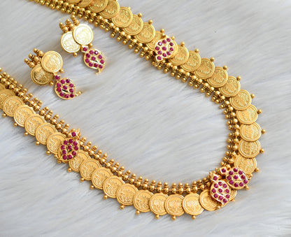 Gold tone ruby stone mango Lotus coin haar set dj-42012