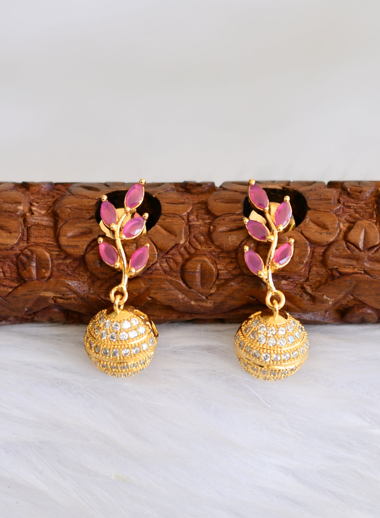 Gold tone cz ruby ball earrings dj-19302