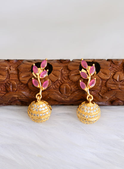 Gold tone cz ruby ball earrings dj-19302
