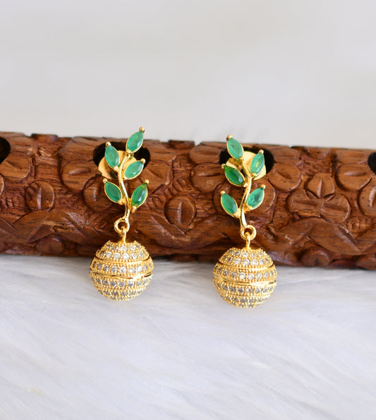 Gold tone cz emerald ball earrings dj-19304