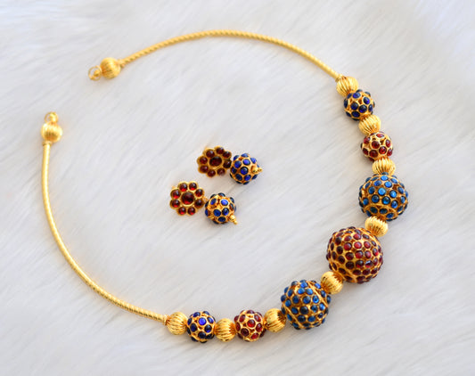 Gold tone kemp-blue rudhra ball necklace set dj-19359