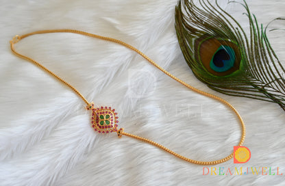 Gold tone ruby-emerald mugappu chain dj-38410