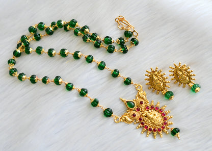 Antique kemp green pumpkin beads Lakshmi necklace set dj-42009