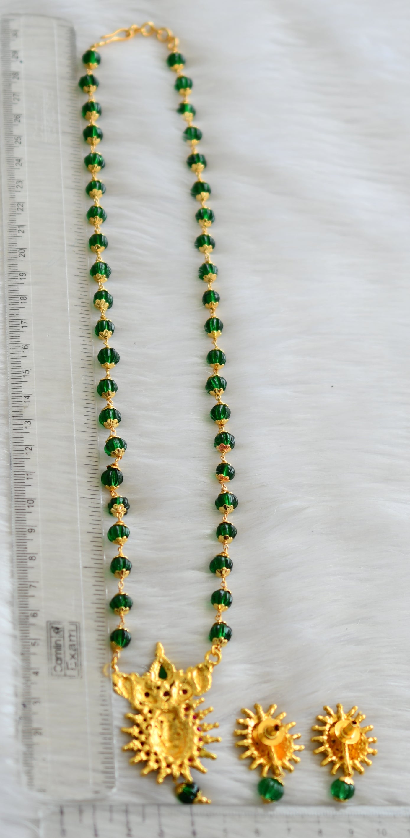 Antique kemp green pumpkin beads Lakshmi necklace set dj-42009