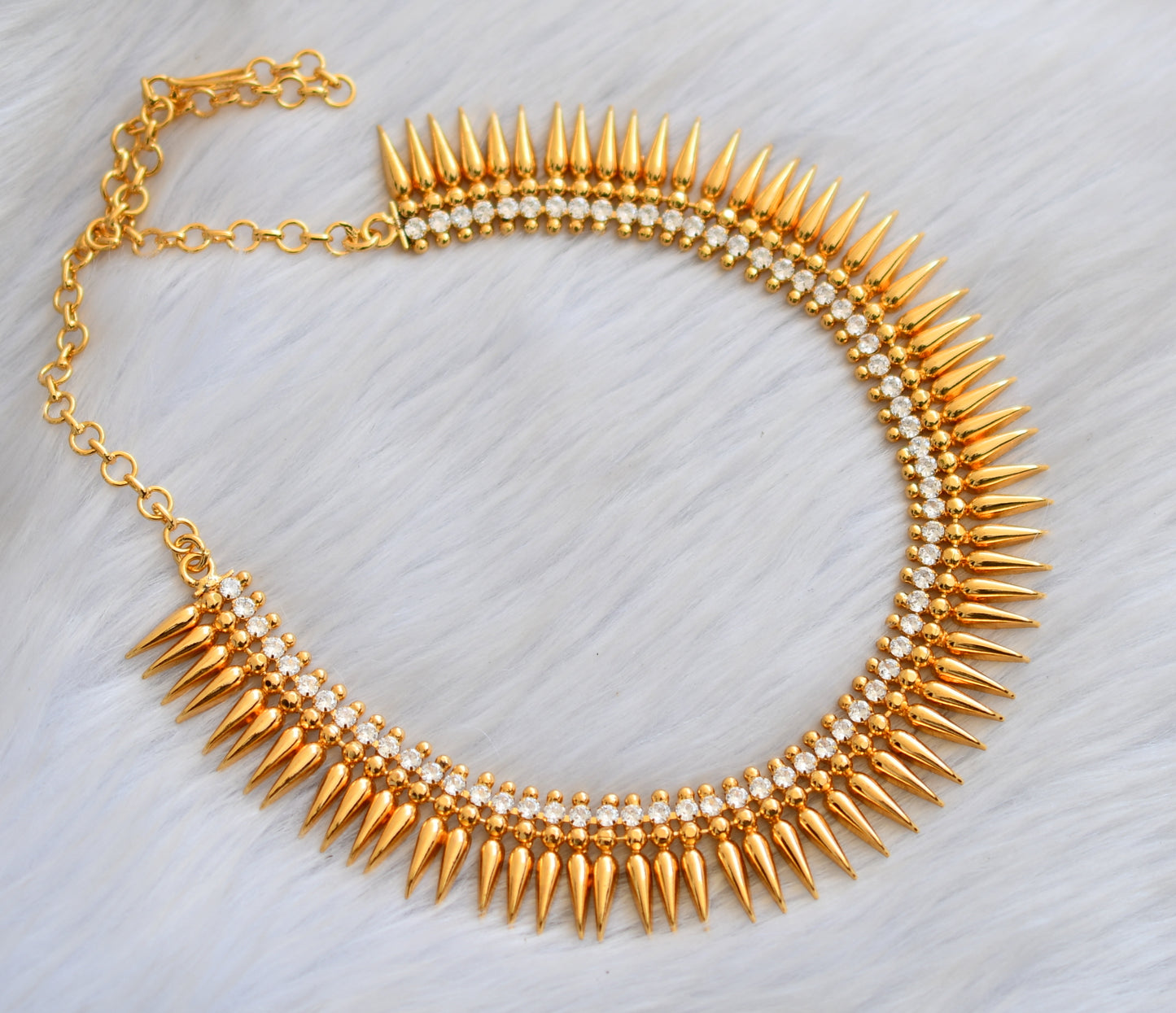 Gold tone white stone Kerala style mulla mottu necklace dj-40785