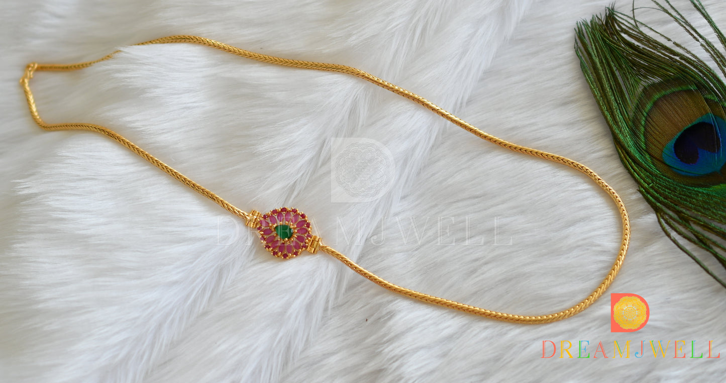 Gold tone ruby-emerald mugappu chain dj-38413