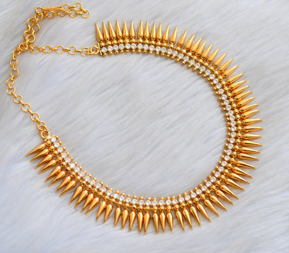 Gold tone white stone Kerala style mulla mottu necklace dj-40785