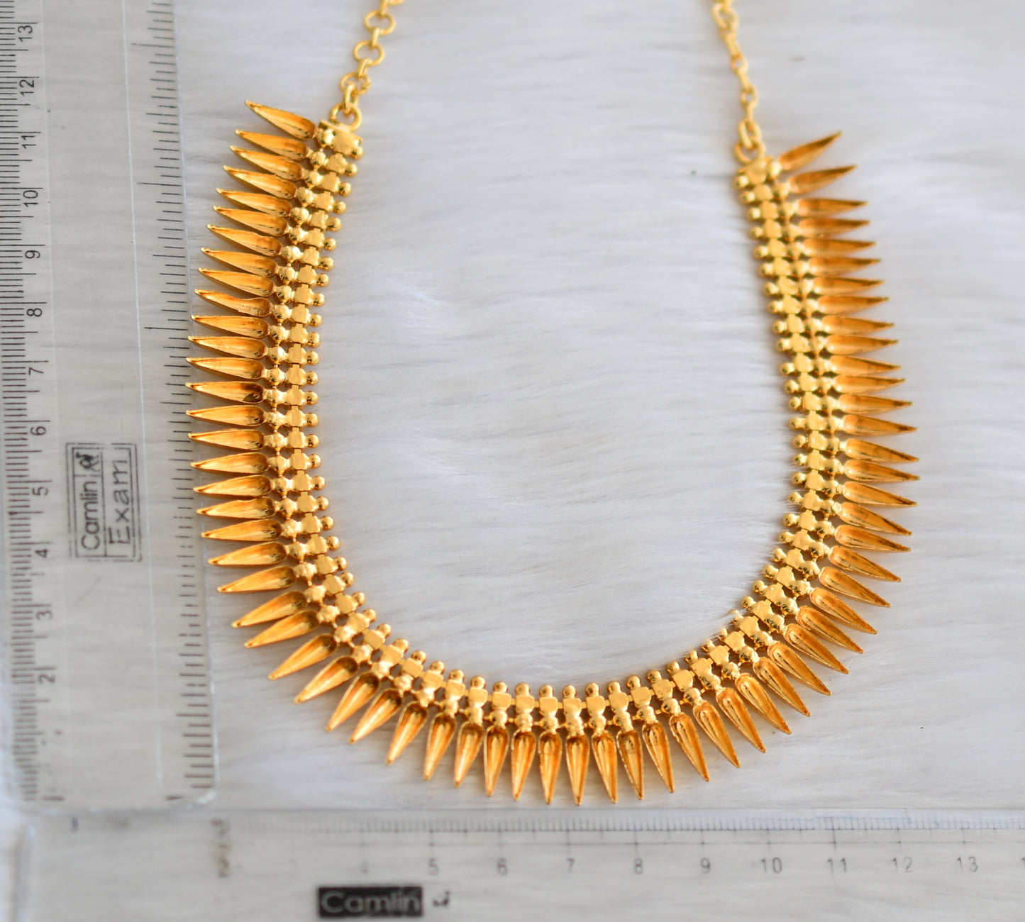 Gold tone white stone Kerala style mulla mottu necklace dj-40785