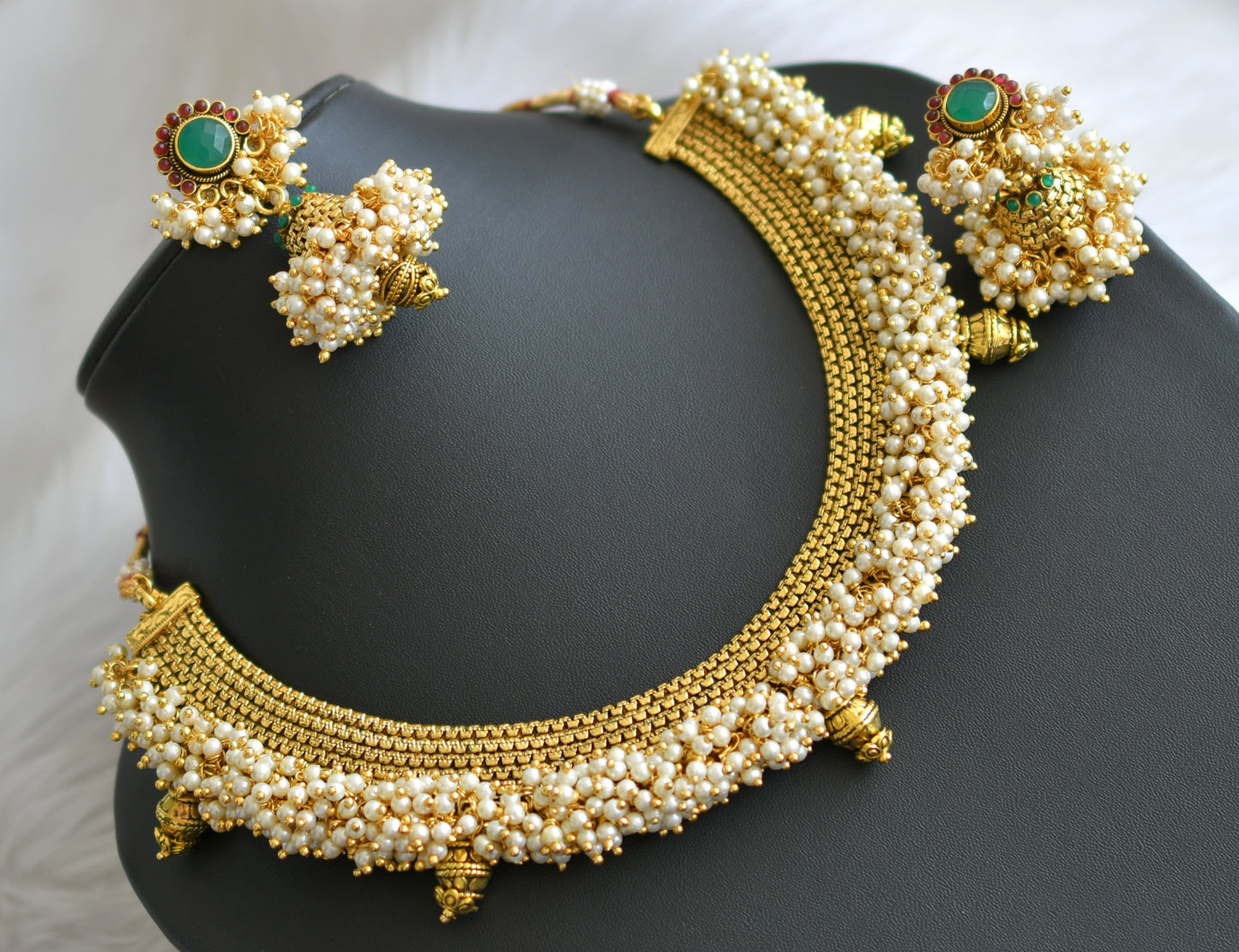 Antique pearl cluster necklace set dj-42007