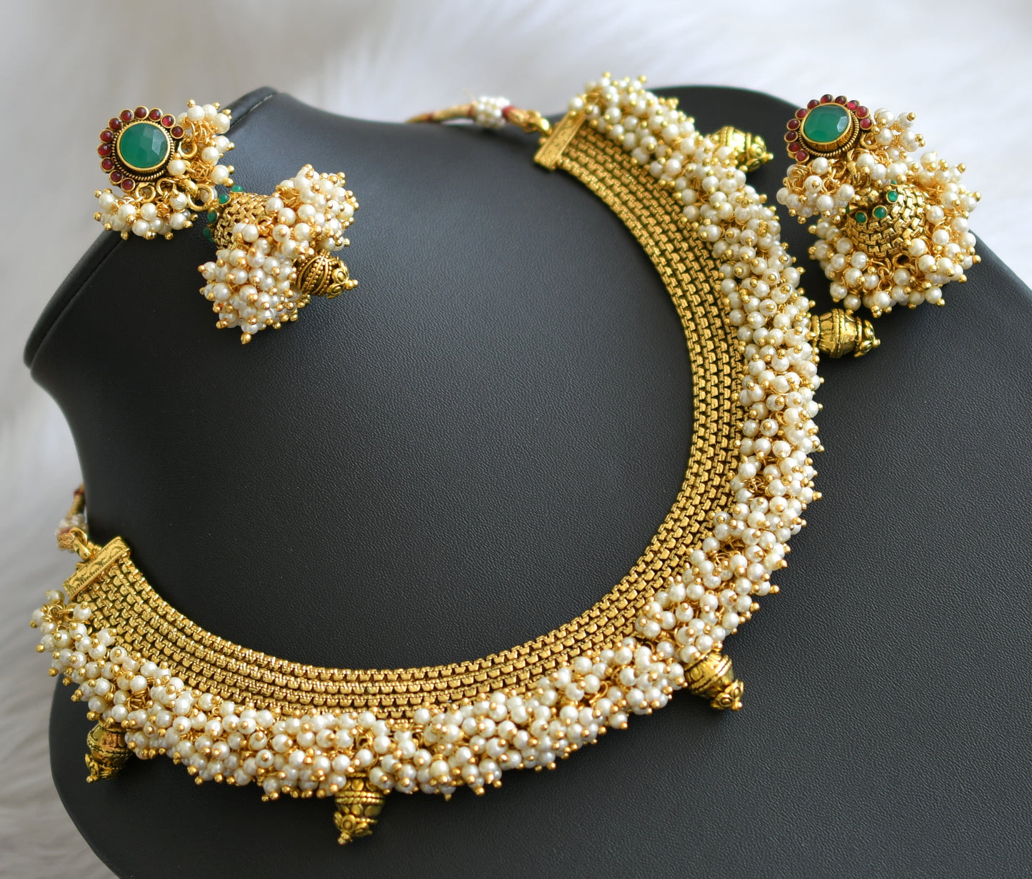 Antique pearl cluster necklace set dj-42007