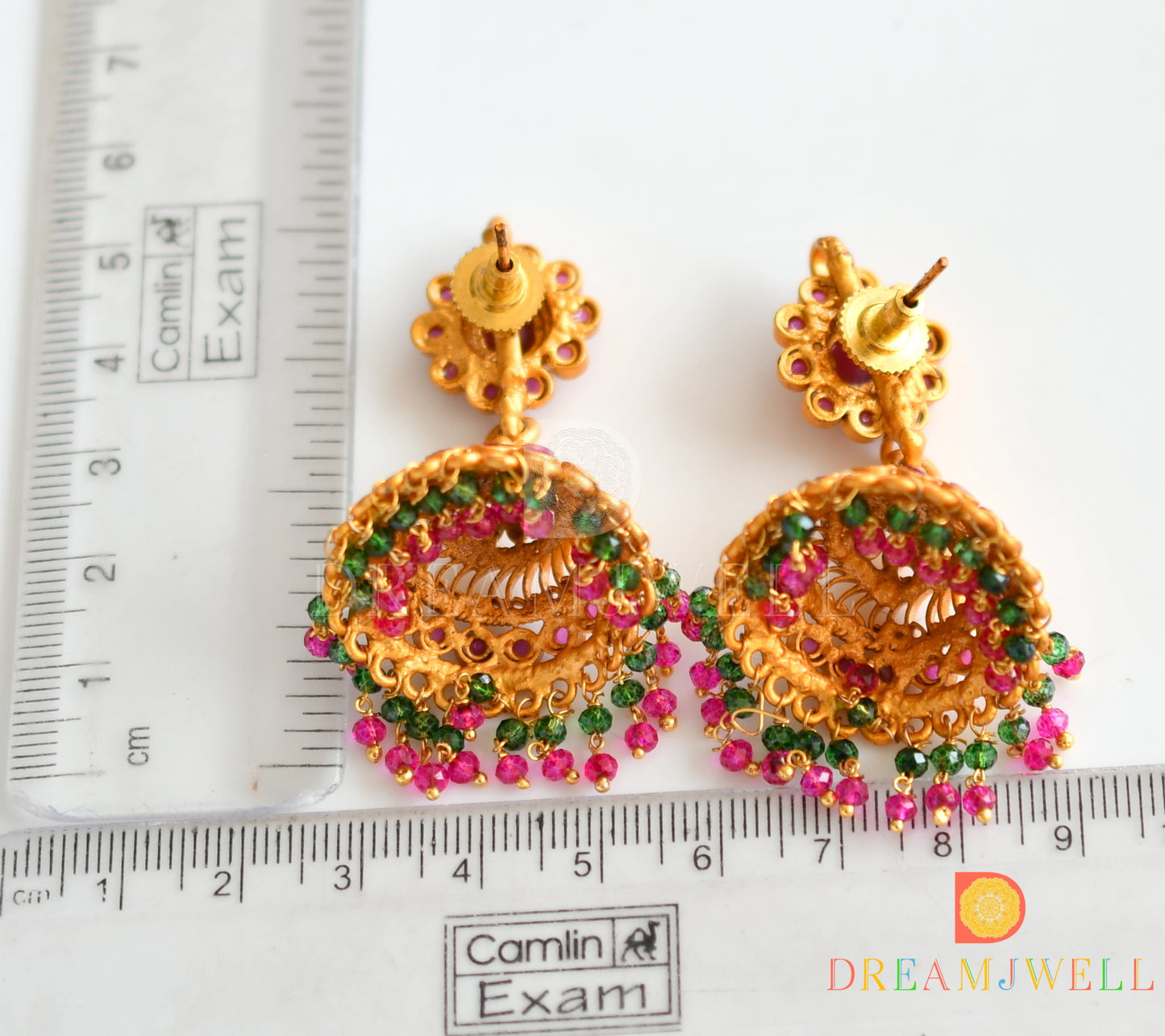 Matte finish ruby-green flower jhumkka dj-19233