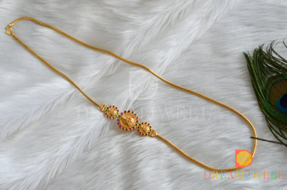 Gold tone kemp-green Lakshmi mugappu chain dj-38415