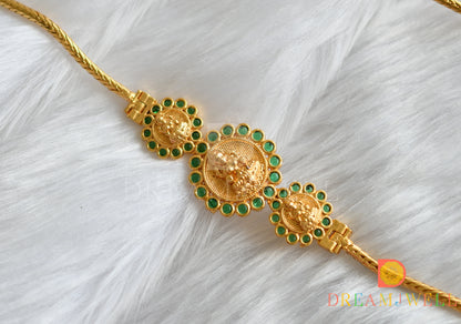 Gold tone green Lakshmi mugappu chain dj-38416