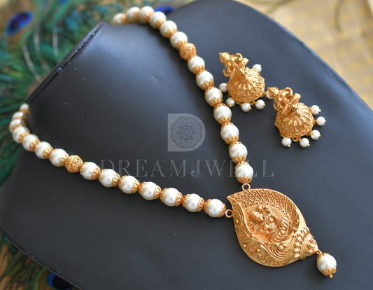 Matte finish pearl lakshmi designer necklace set dj-05512