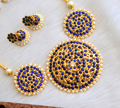 Gold tone blue-green round pendant kemp necklace set dj-19358