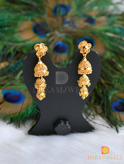 Gold tone flower Kerala style jhumkka dj-37658