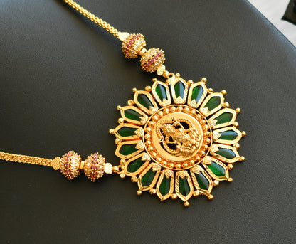 Gold tone pink-green-white Nagapadam Lakshmi Kerala style kodi necklace dj-40794