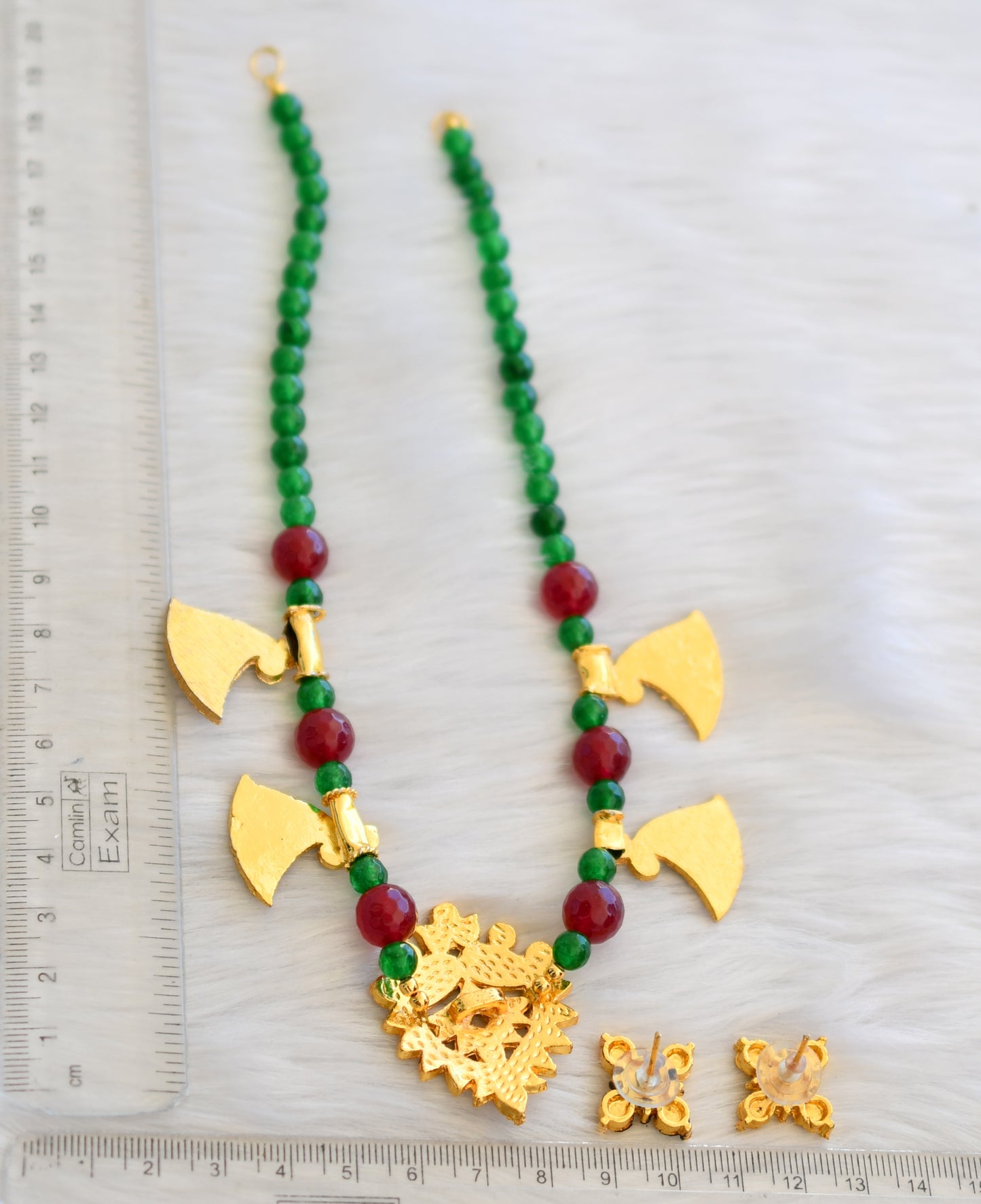 Gold tone kemp-green beaded necklace set dj-19360