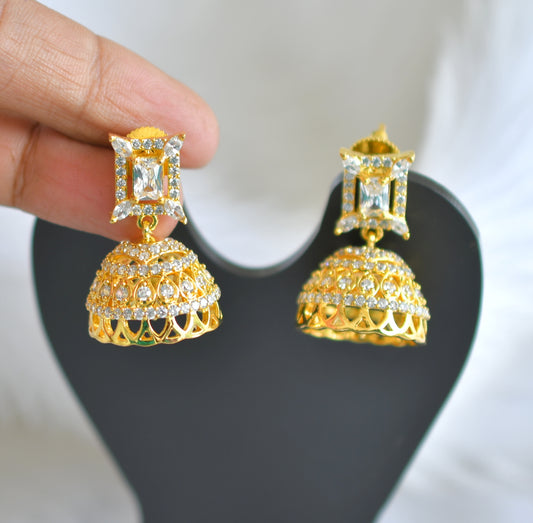 Gold tone cz white jhumkka dj-20787