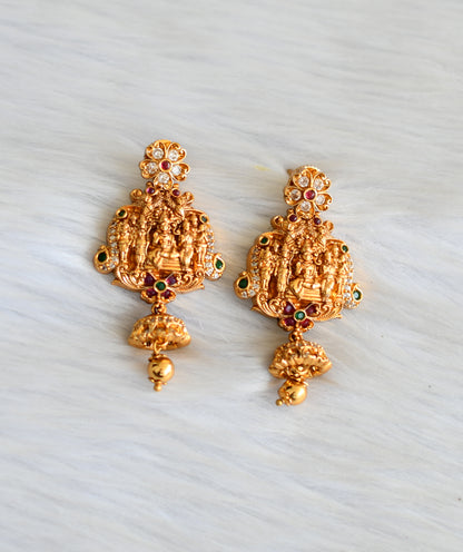 Matte finish kemp-green-white ram parivar earrings dj-42048