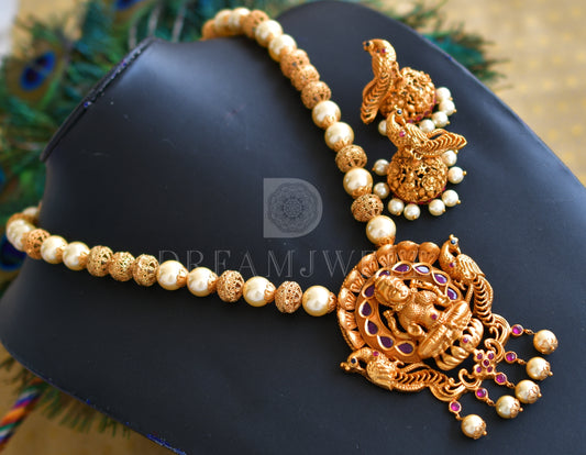 Matte finish pearl ruby lakshmi designer necklace set dj-08217