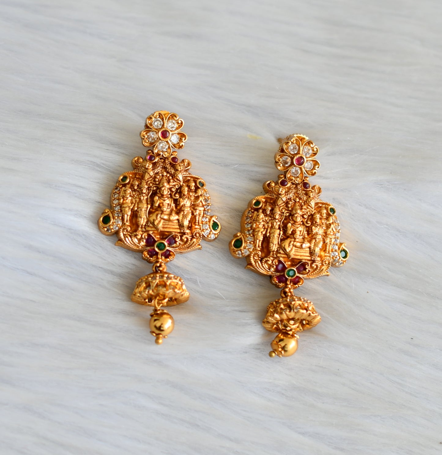 Matte finish kemp-green-white ram parivar earrings dj-42048