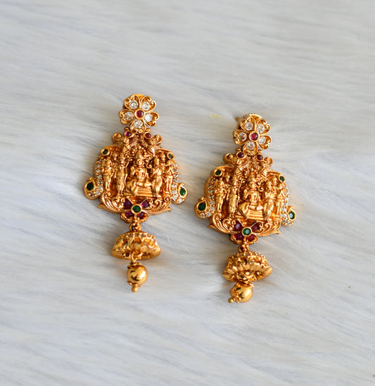 Matte finish kemp-green-white ram parivar earrings dj-42048