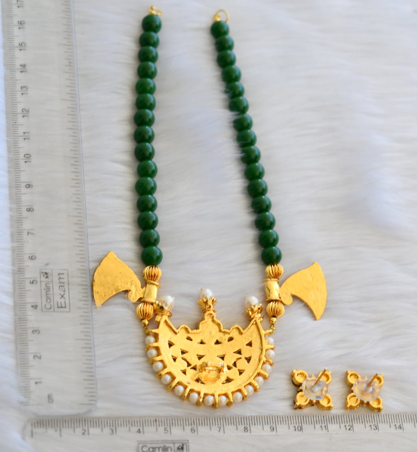 Gold tone kemp-green moon pendant necklace set dj-19351