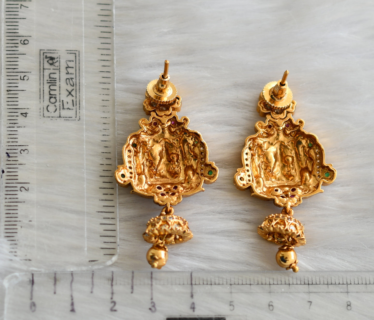 Matte finish kemp-green-white ram parivar earrings dj-42048