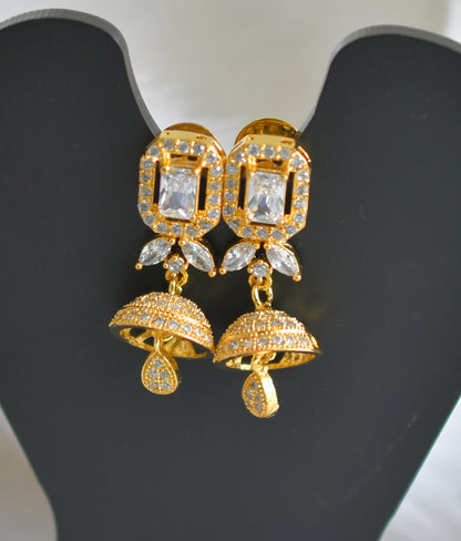 Gold tone cz white jhumkka dj-20777