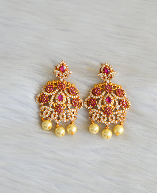 Matte finish ruby-white stone earrings dj-42039