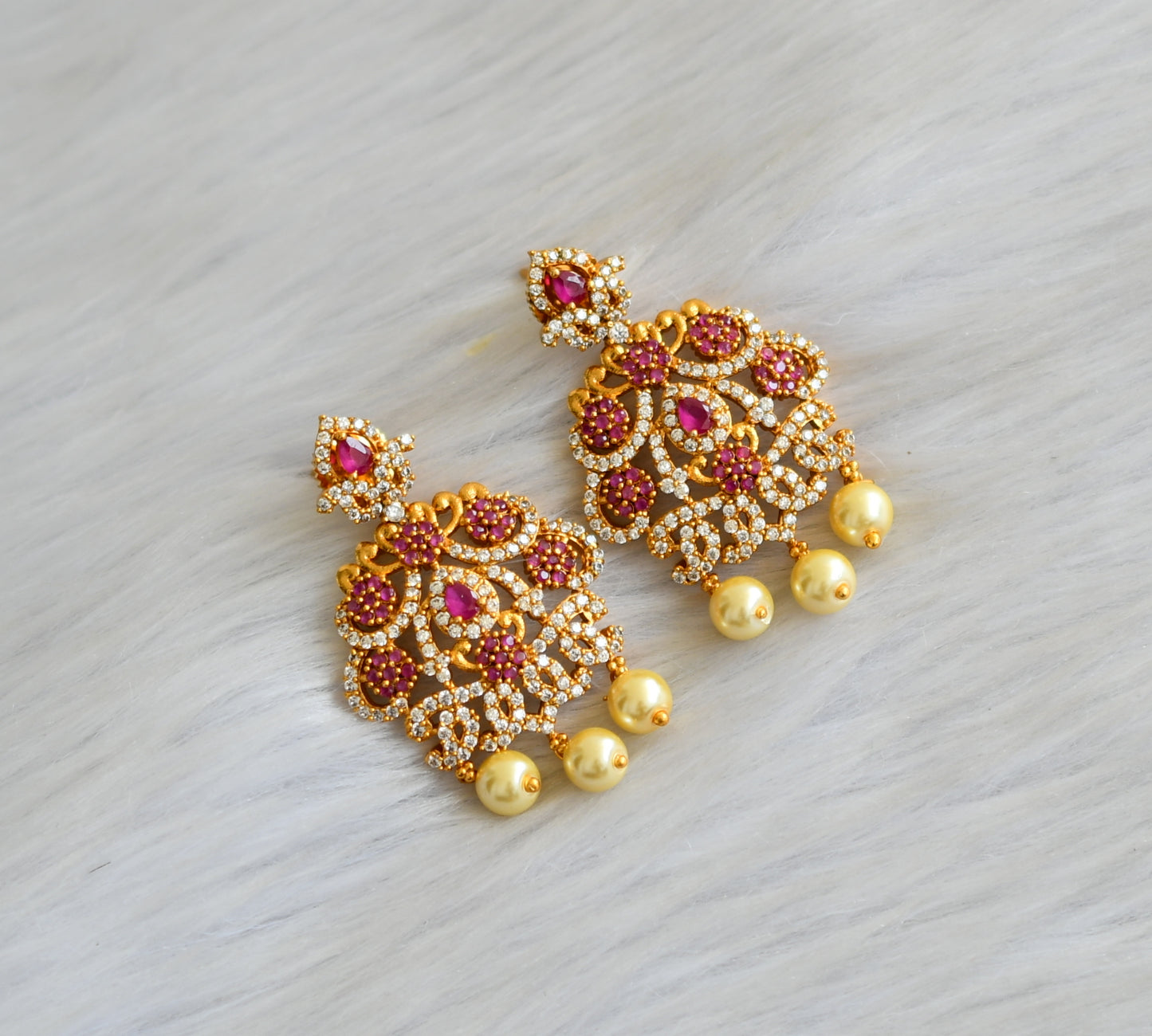 Matte finish ruby-white stone earrings dj-42039